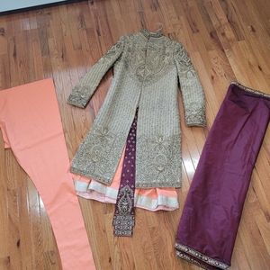 Groom Gold, Burgundy, and Peach Sherwani